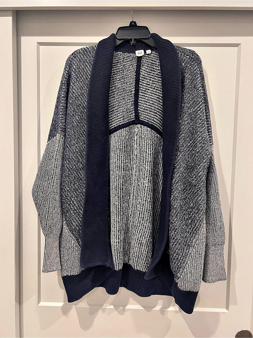 Gap Color Block Cotton Open Font Shawl-Style Cardigan Blue & White XXL
